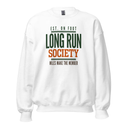 Long Run Society retro running crewneck sweatshirt — White, front