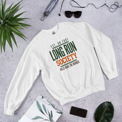 Long Run Society retro running crewneck sweatshirt — White, front-right