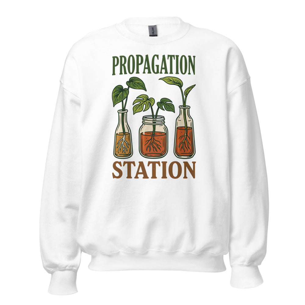 Propagation Station retro botanical plant lover crewneck sweatshirt — White, front