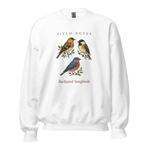 Birdwatching Sweatshirt, Backyard Songbirds Crewneck, Birder Gift — Field-Guide Plate
