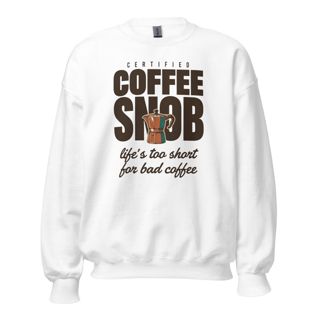Certified Coffee Snob coffee crewneck sweatshirt — White, front