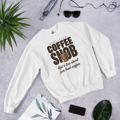 Certified Coffee Snob coffee crewneck sweatshirt — White, front-right