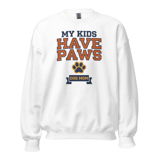 My Kids Have Paws funny dog mom crewneck sweatshirt — White, front
