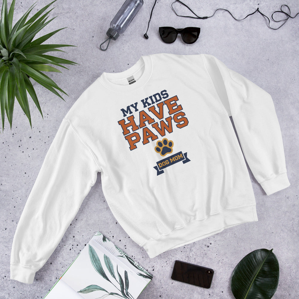 My Kids Have Paws funny dog mom crewneck sweatshirt — White, front-right