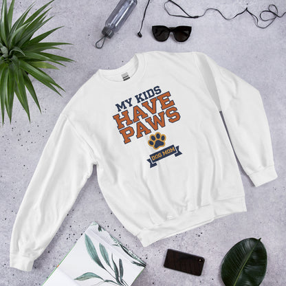 My Kids Have Paws funny dog mom crewneck sweatshirt — White, front-right