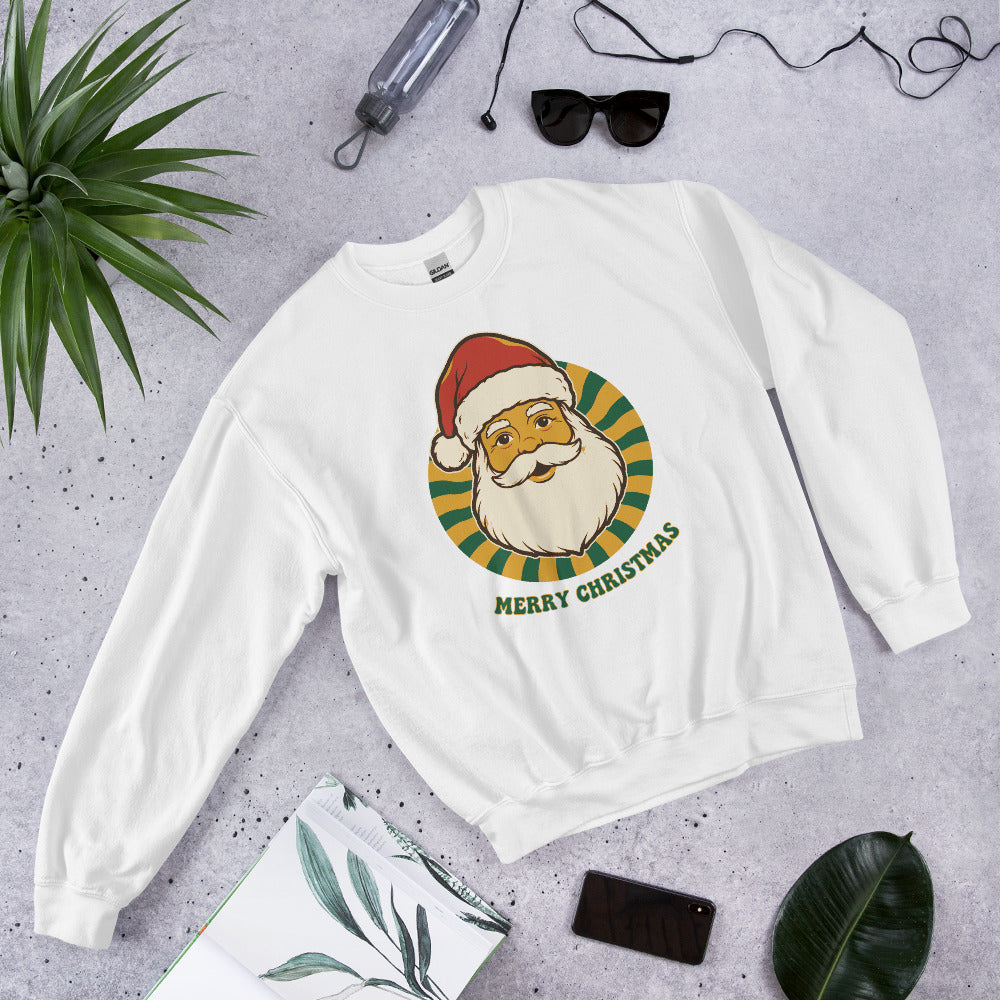 Groovy Santa retro Christmas crewneck sweatshirt — White, front-right