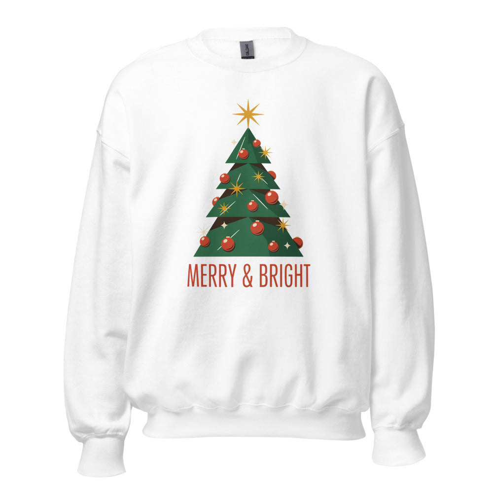 Atomic mid-century retro Christmas tree crewneck sweatshirt — White, front