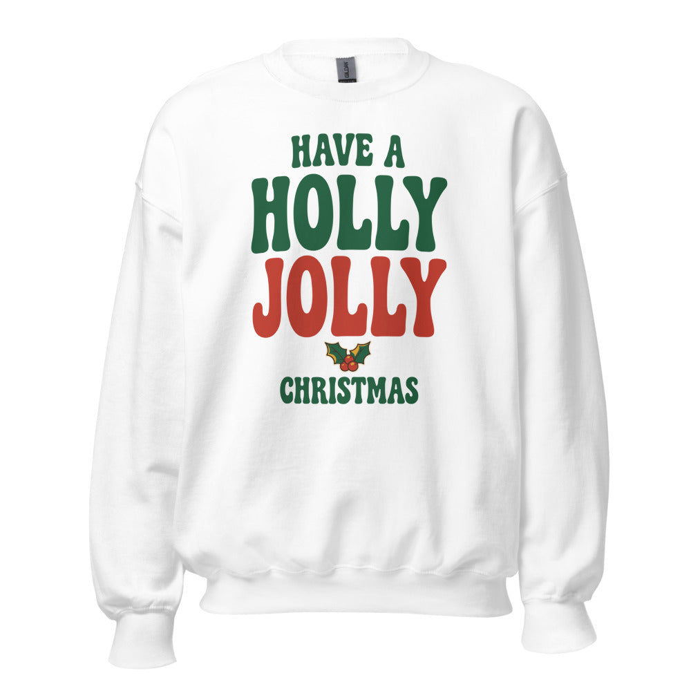 Groovy Holly Jolly retro Christmas crewneck sweatshirt — White, front