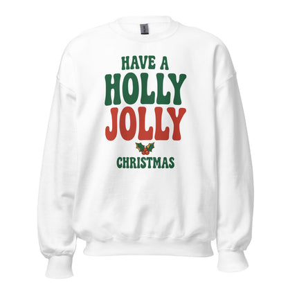 Groovy Holly Jolly retro Christmas crewneck sweatshirt — White, front