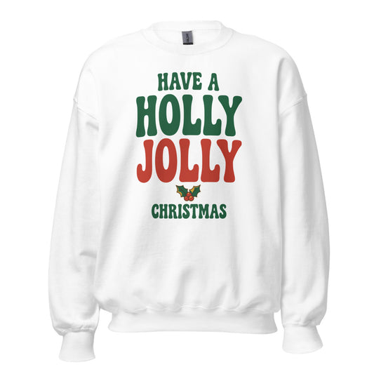 Groovy Holly Jolly retro Christmas crewneck sweatshirt — White, front
