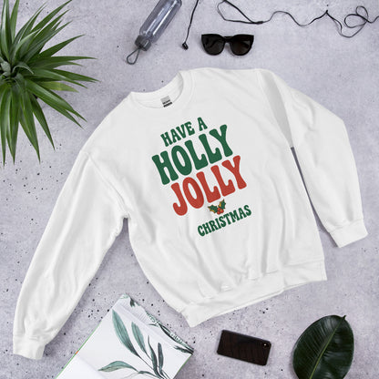 Groovy Holly Jolly retro Christmas crewneck sweatshirt — White, front-right