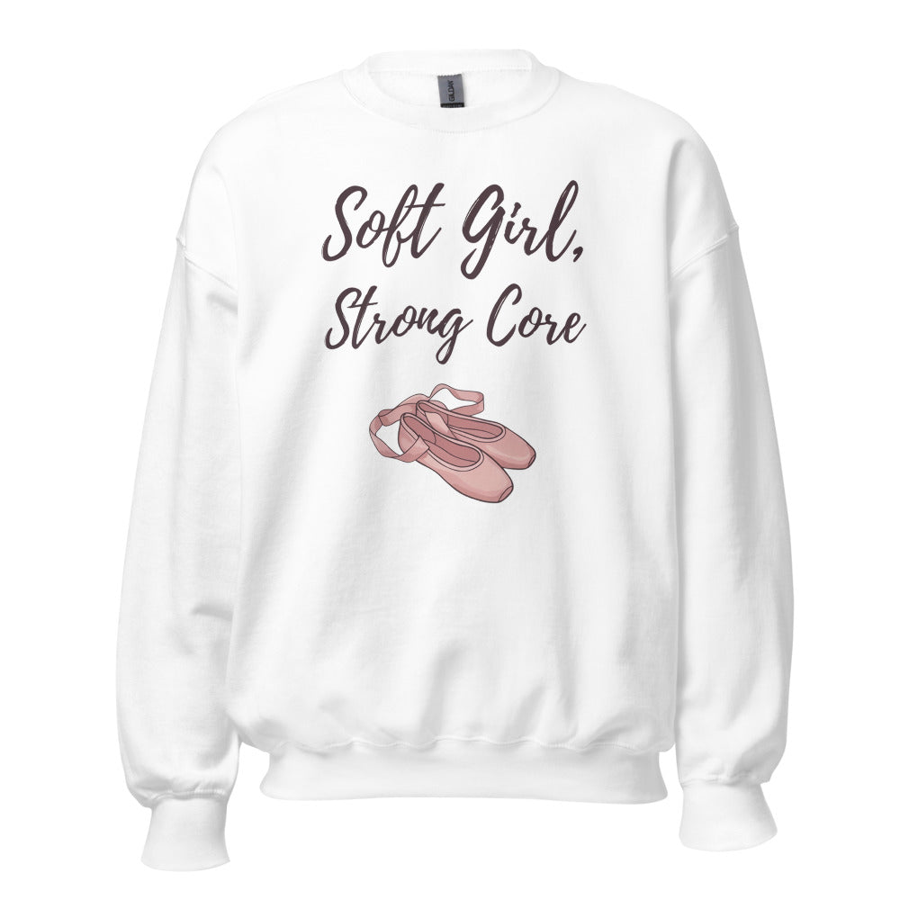 Soft Girl Strong Core ballet coquette pilates sweatshirt — White, front