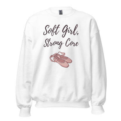 Soft Girl Strong Core ballet coquette pilates sweatshirt — White, front