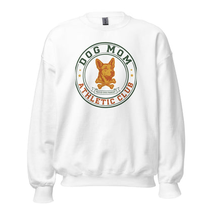 Dog Mom Athletic Club vintage varsity crest crewneck sweatshirt — White, front