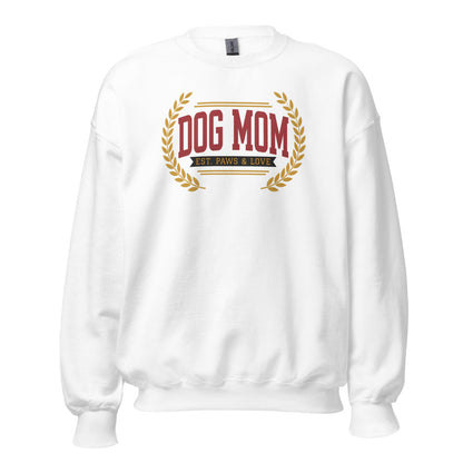 Dog Mom vintage varsity wordmark crewneck sweatshirt — White, front