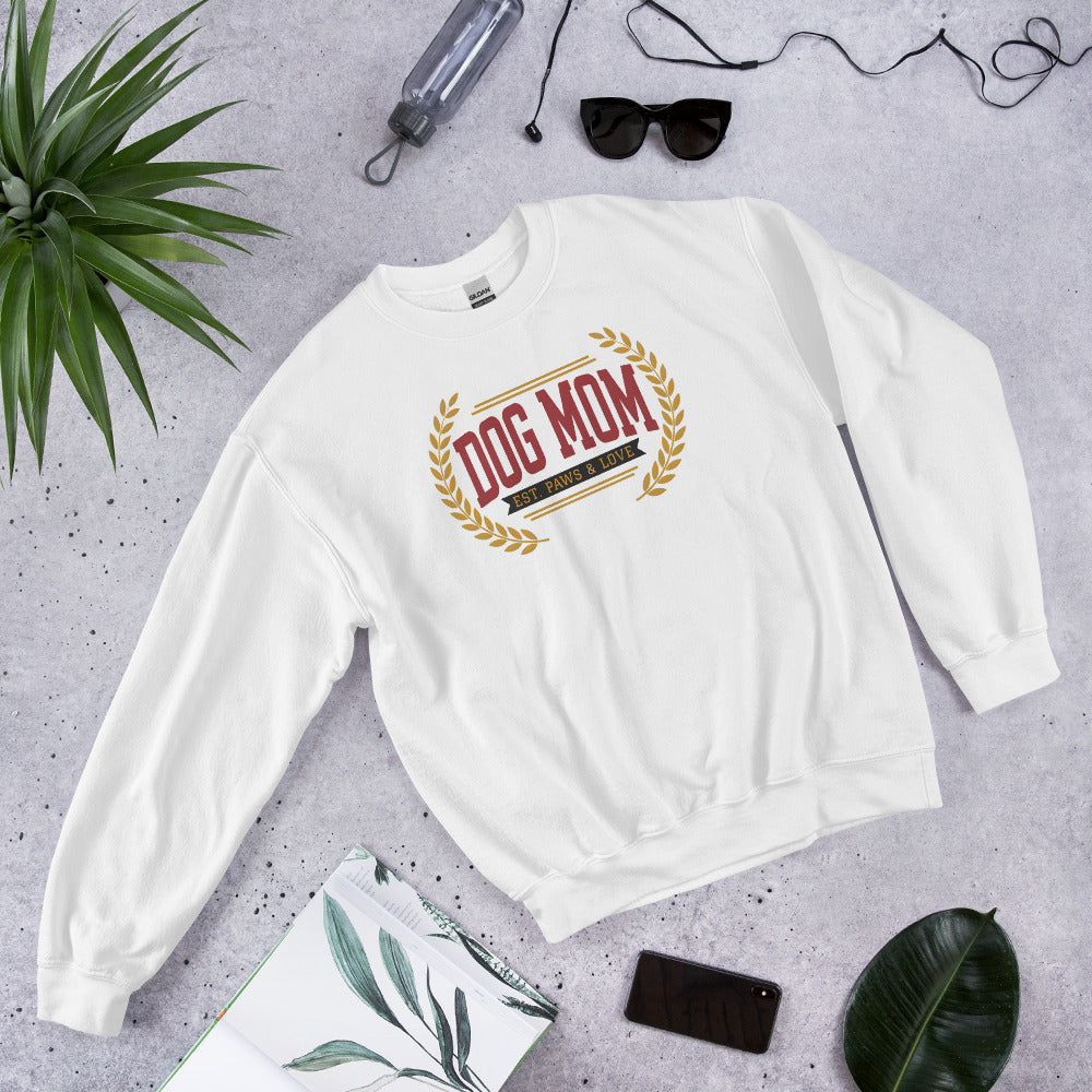 Dog Mom vintage varsity wordmark crewneck sweatshirt — White, front-right