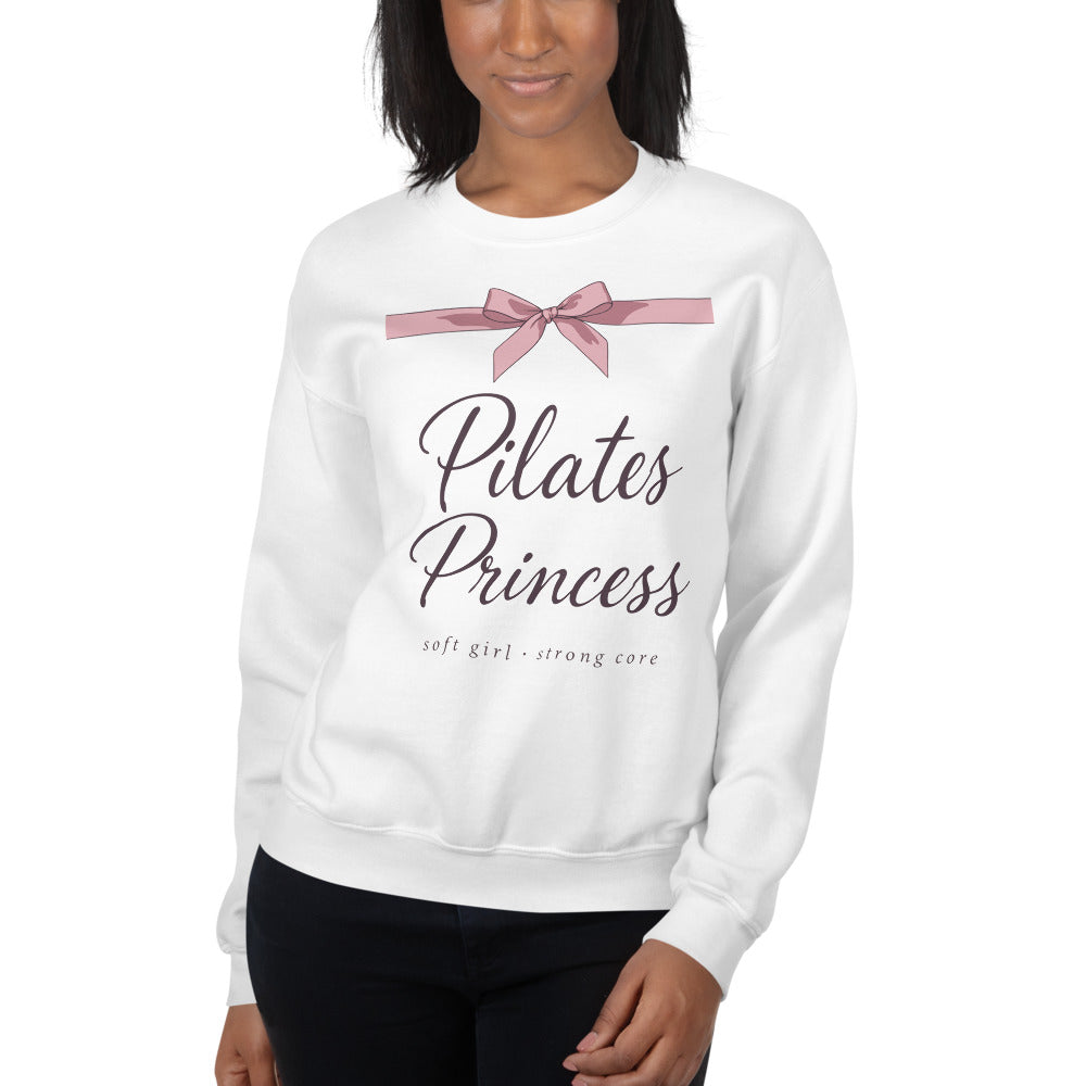 Pilates Princess coquette bow crewneck sweatshirt — White, on model