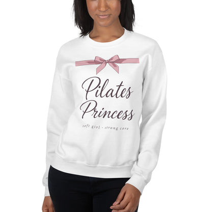 Pilates Princess coquette bow crewneck sweatshirt — White, on model