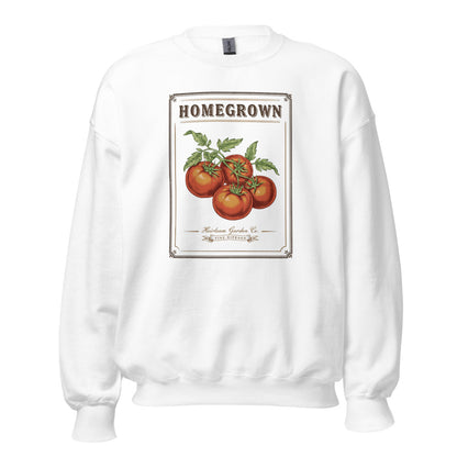 Homegrown Heirloom Seed Packet gardening crewneck sweatshirt — White, front