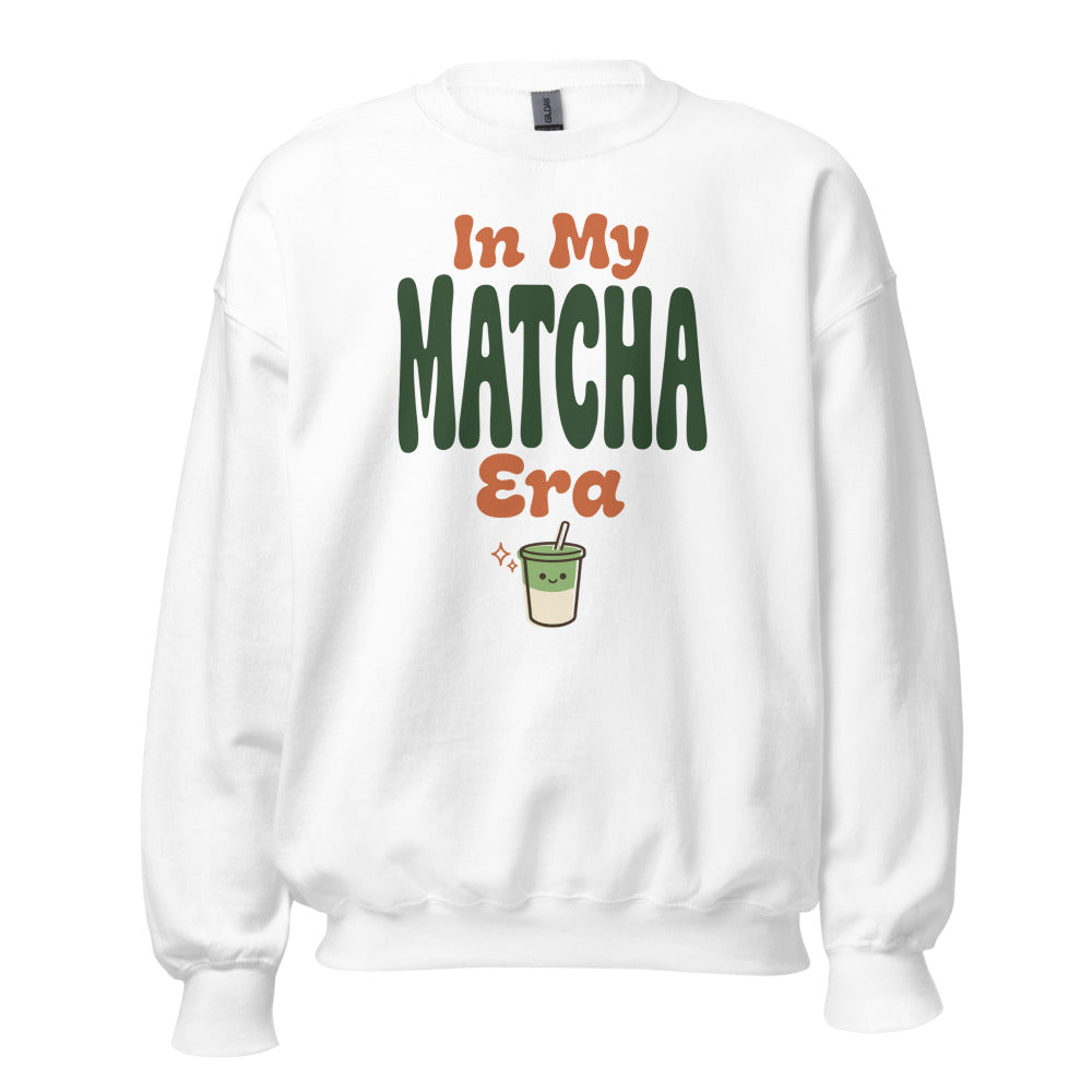 In My Matcha Era retro matcha crewneck sweatshirt — White, front