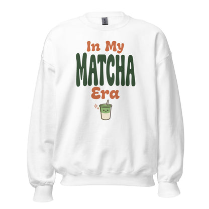 In My Matcha Era retro matcha crewneck sweatshirt — White, front