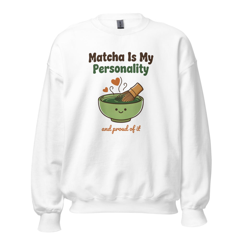 Matcha Is My Personality retro matcha crewneck sweatshirt — White, front