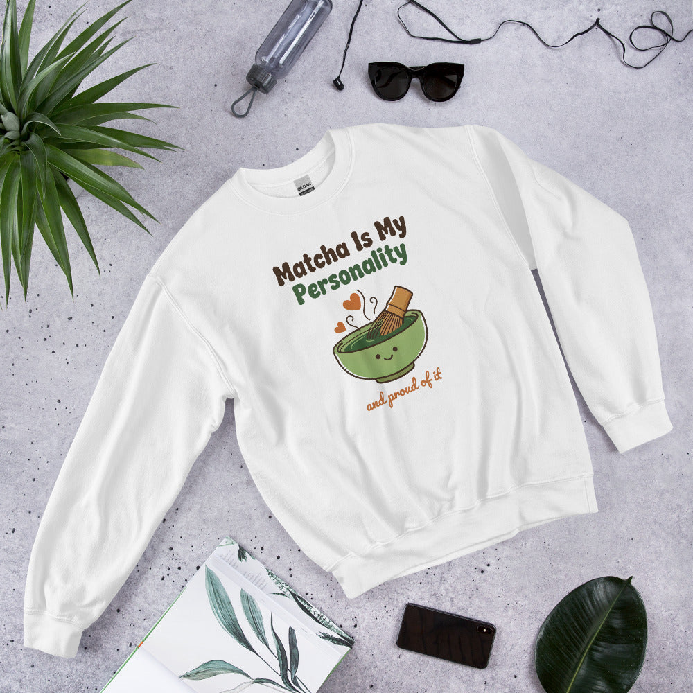 Matcha Is My Personality retro matcha crewneck sweatshirt — White, front-right