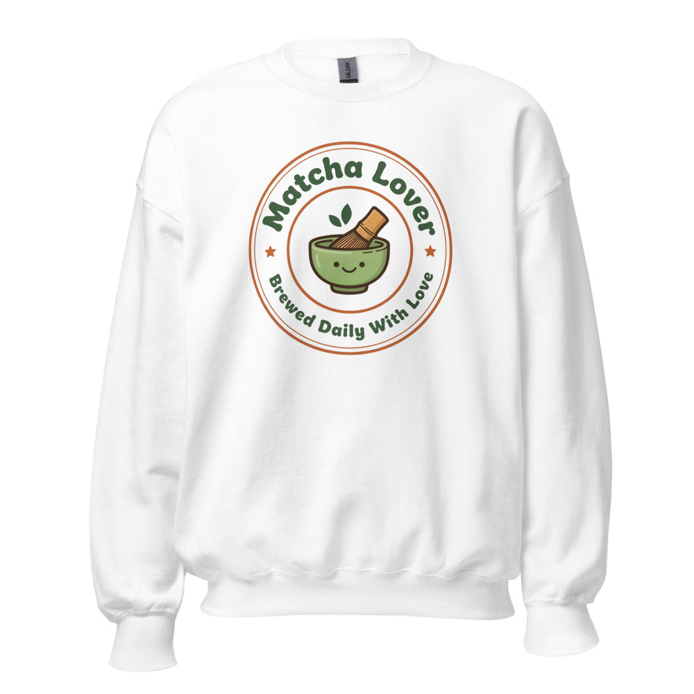 Matcha Lover retro café badge crewneck sweatshirt — White, front
