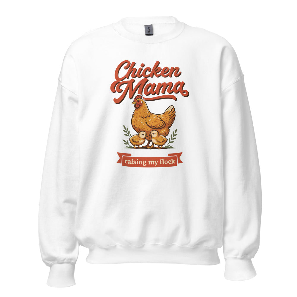 Chicken Mama raising my flock chicken keeper crewneck sweatshirt — White, front