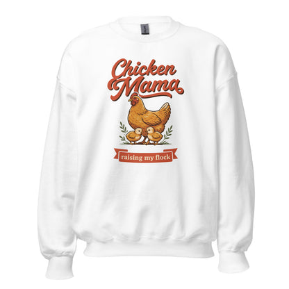 Chicken Mama raising my flock chicken keeper crewneck sweatshirt — White, front