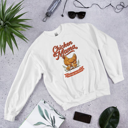 Chicken Mama raising my flock chicken keeper crewneck sweatshirt — White, front-right