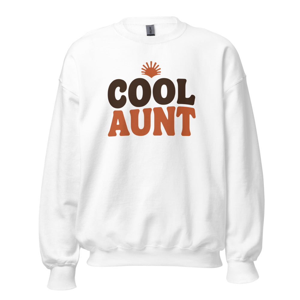 Cool Aunt retro groovy aunt crewneck sweatshirt — White, front
