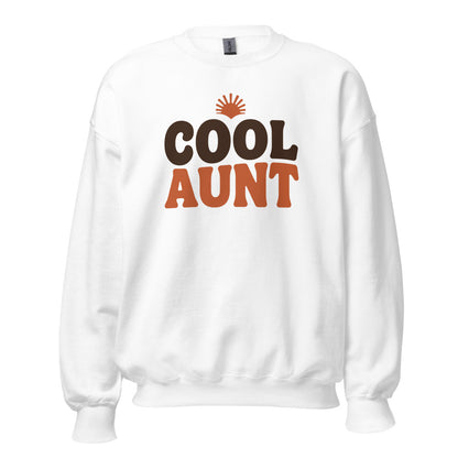 Cool Aunt retro groovy aunt crewneck sweatshirt — White, front