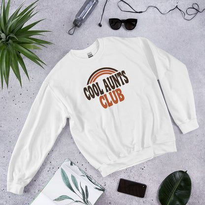 Cool Aunts Club retro groovy aunt crewneck sweatshirt — White, front-right