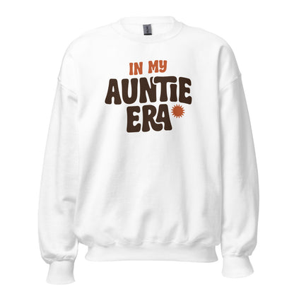 In My Auntie Era retro groovy aunt crewneck sweatshirt — White, front