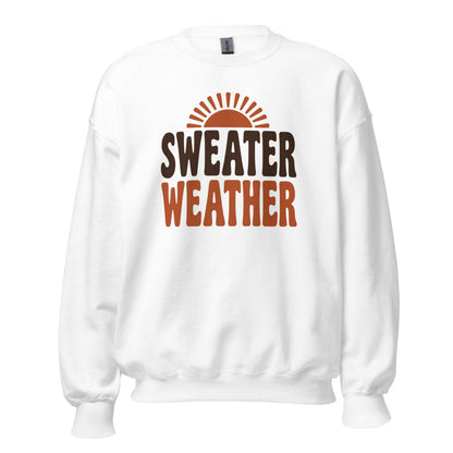 Sweater Weather retro 70s fall crewneck sweatshirt — White, front