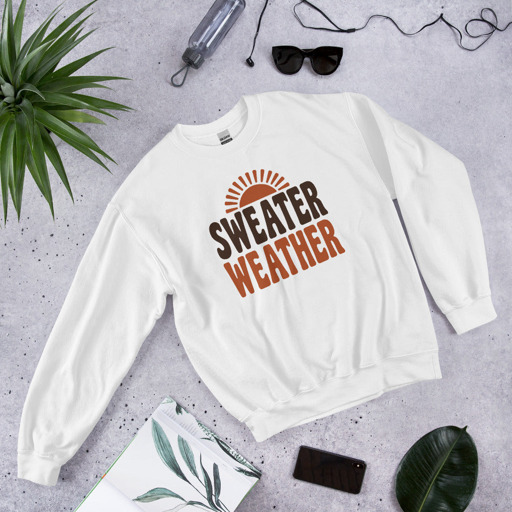 Sweater Weather retro 70s fall crewneck sweatshirt — White, front-right