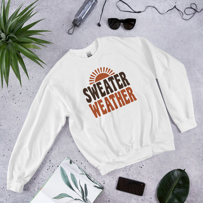 Sweater Weather retro 70s fall crewneck sweatshirt — White, front-right