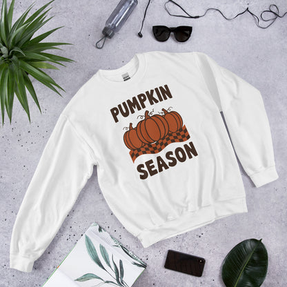 Pumpkin Season retro 70s fall crewneck sweatshirt — White, front-right