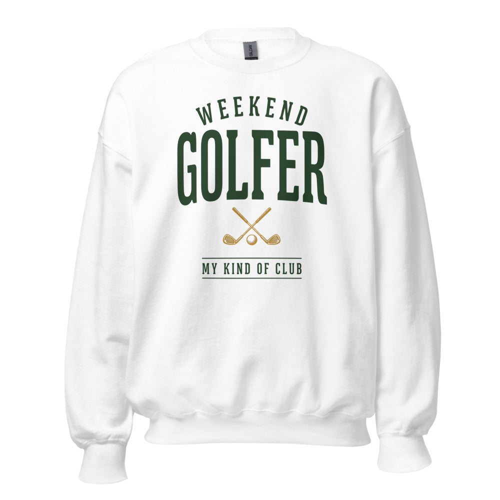 Weekend Golfer vintage golf wordmark crewneck sweatshirt — White, front