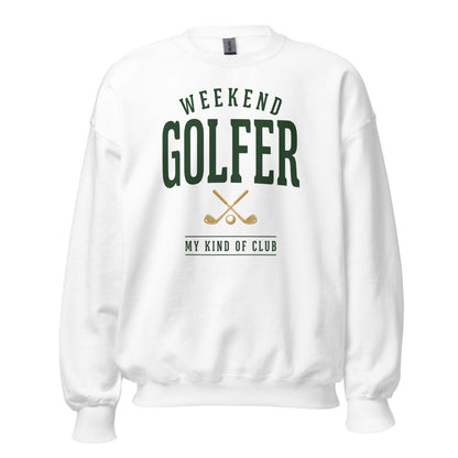 Weekend Golfer vintage golf wordmark crewneck sweatshirt — White, front