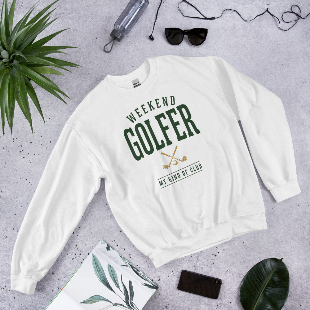 Weekend Golfer vintage golf wordmark crewneck sweatshirt — White, front-right