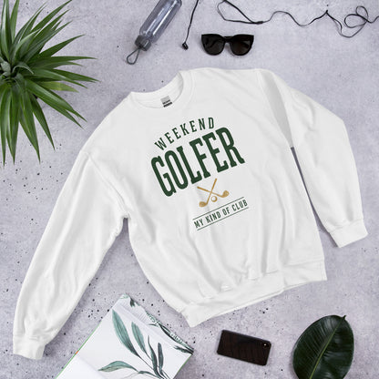 Weekend Golfer vintage golf wordmark crewneck sweatshirt — White, front-right