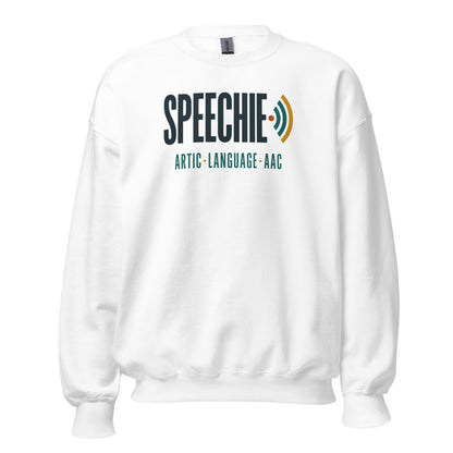 Speechie Wordmark speech therapy crewneck sweatshirt — White, front