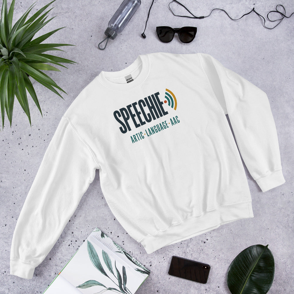Speechie Wordmark speech therapy crewneck sweatshirt — White, front-right