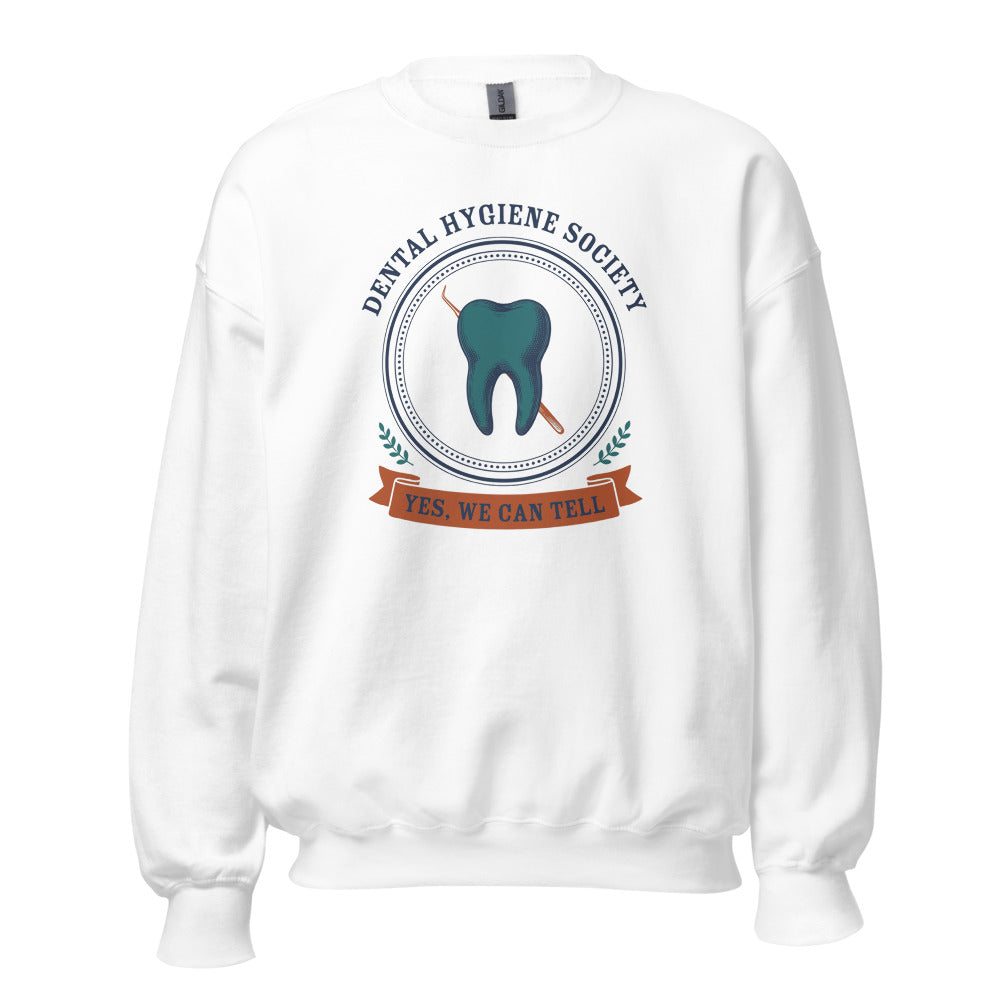 Dental Hygiene Society dental hygienist crewneck sweatshirt — White, front
