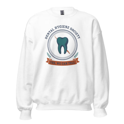 Dental Hygiene Society dental hygienist crewneck sweatshirt — White, front
