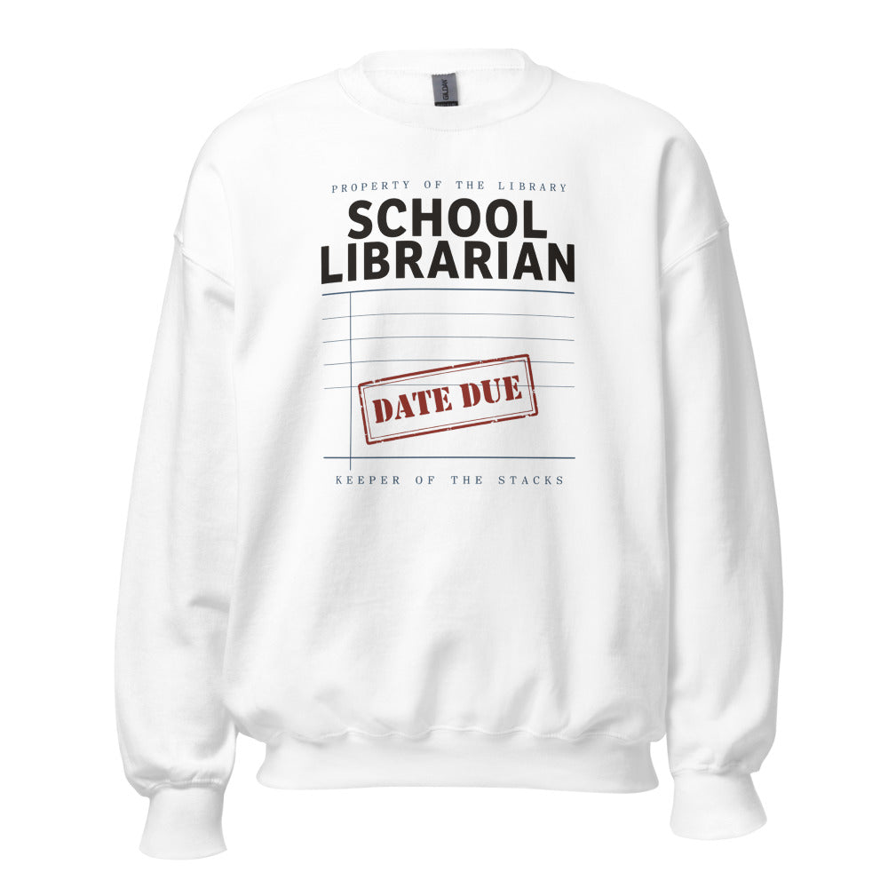 Property of the School Library card catalog school librarian crewneck sweatshirt — White, front