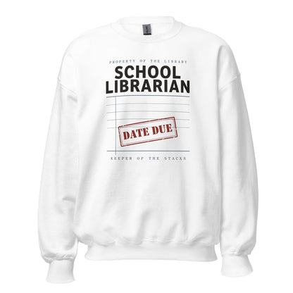 Property of the School Library card catalog school librarian crewneck sweatshirt — White, front