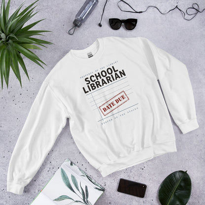 Property of the School Library card catalog school librarian crewneck sweatshirt — White, front-right